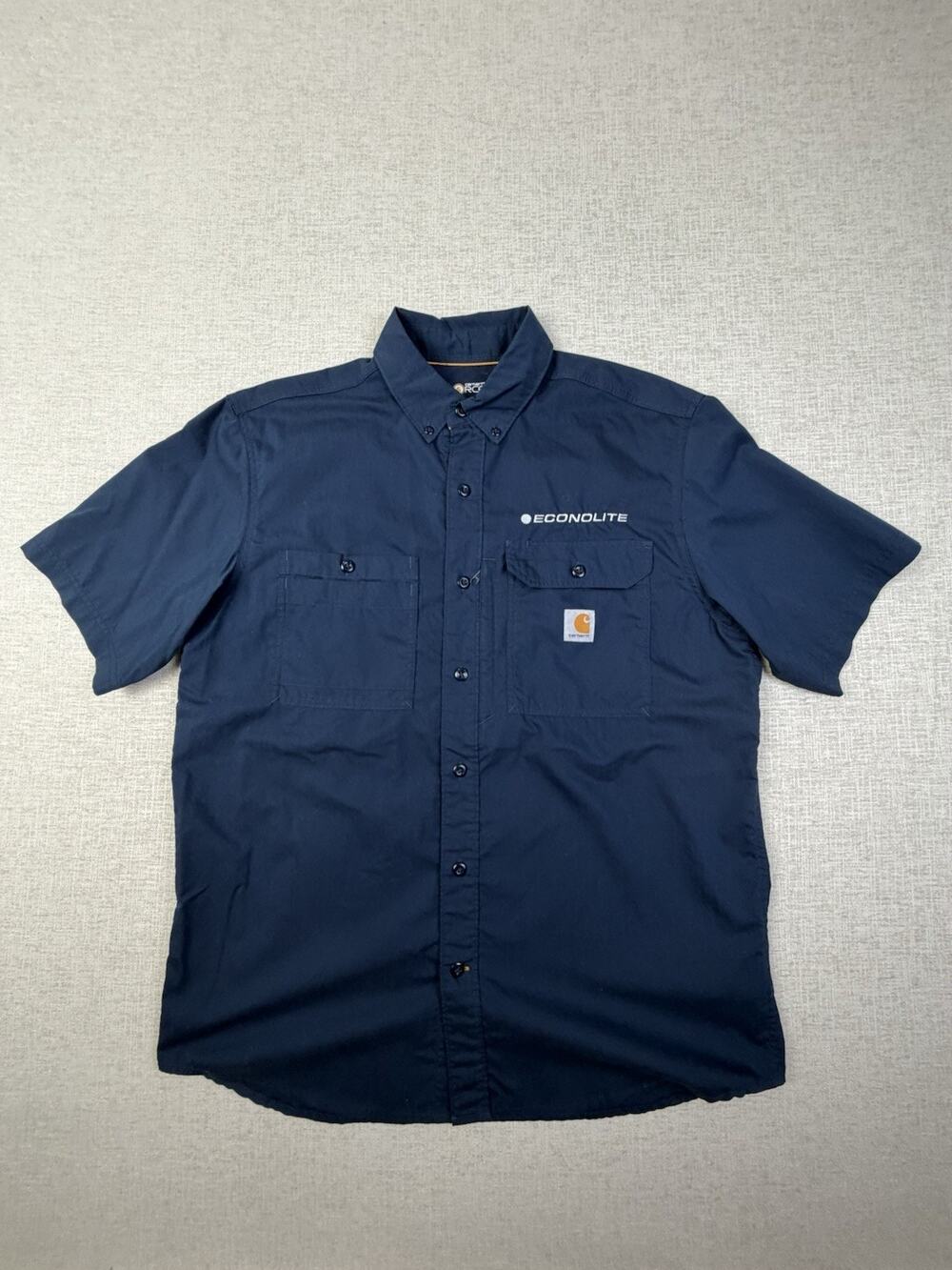 Carhartt Force Men’s Large Navy Work Shirt Relaxed Fit Econolite 100290